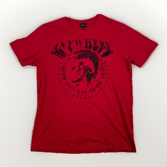 Y2K DIESEL Red Only The Brave Graphic T-Shirt Men’s Size M Short Sleeve Tee - Picture 1 of 16
